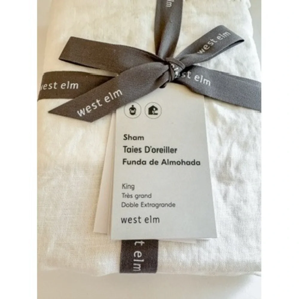 West Elm European Flax Linen Ruffle King Sham White NWT Farmhouse Cottage